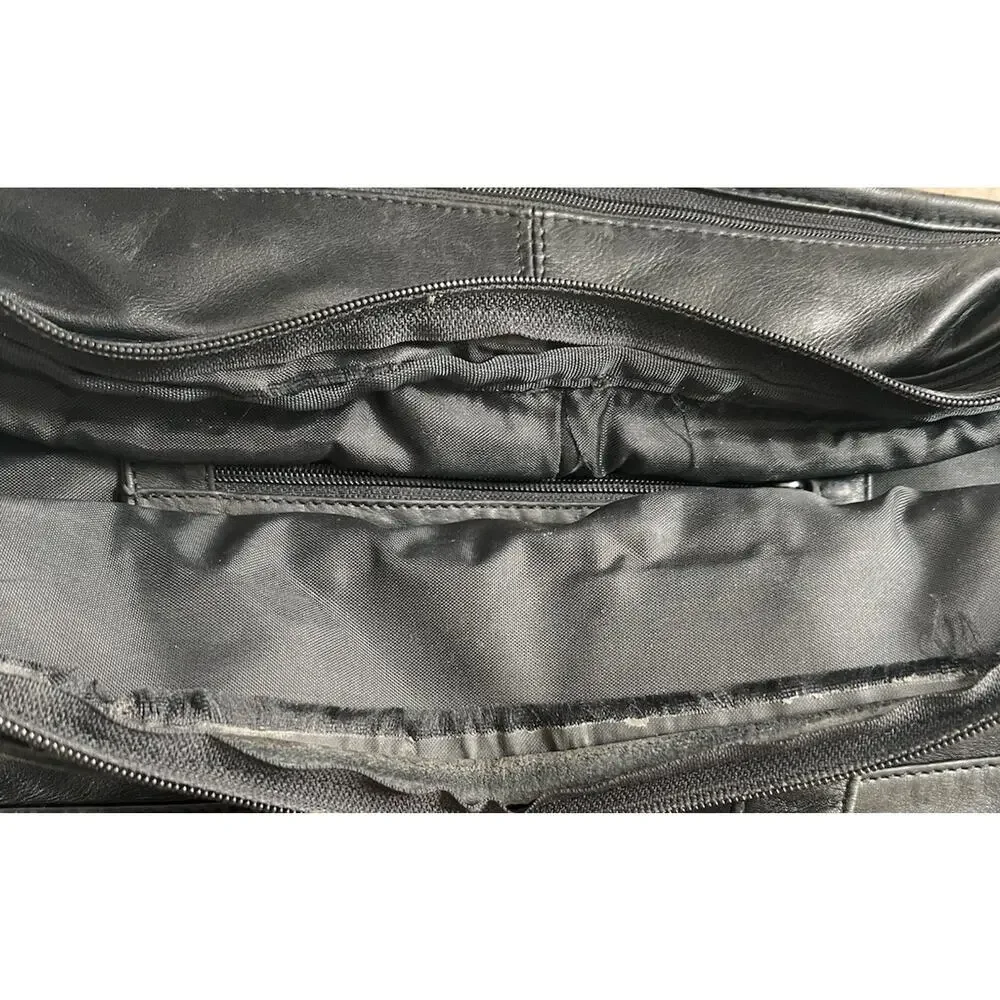 TUMI Alpha Black Napa Leather Expandable Briefcase Business Office Travel Laptop